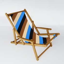 [ Thumbnail: Blue, Black, Brown, and Beige Colored Lines Pattern Sling Chair ]