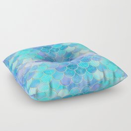Aqua Pearlescent & Gold Mermaid Scale Pattern Floor Pillow