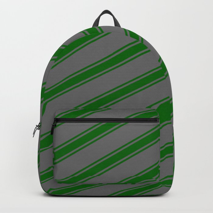 Dim Grey and Dark Green Colored Stripes Pattern Backpack