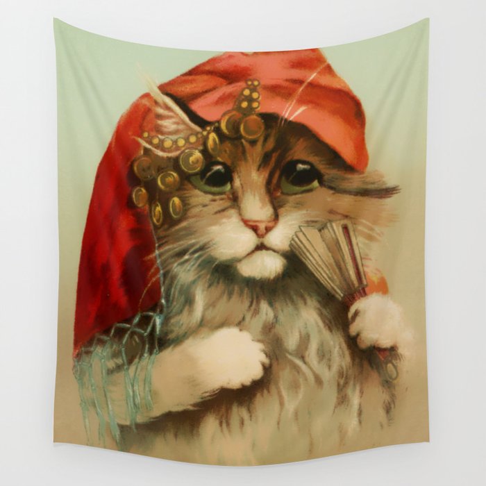 “Gypsy Cat with Fan and Scarf” by Maurice Boulanger Wall Tapestry