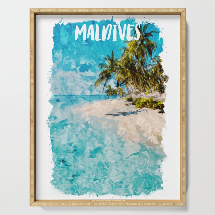 Maldives Africa city watercolor Serving Tray