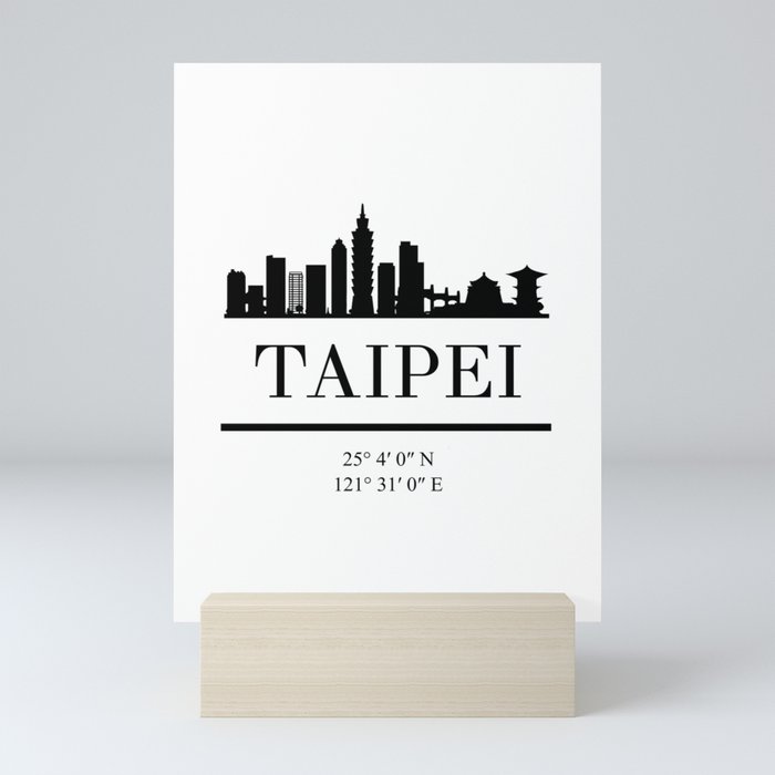 TAIPEI TAIWAN BLACK SILHOUETTE SKYLINE ART Mini Art Print