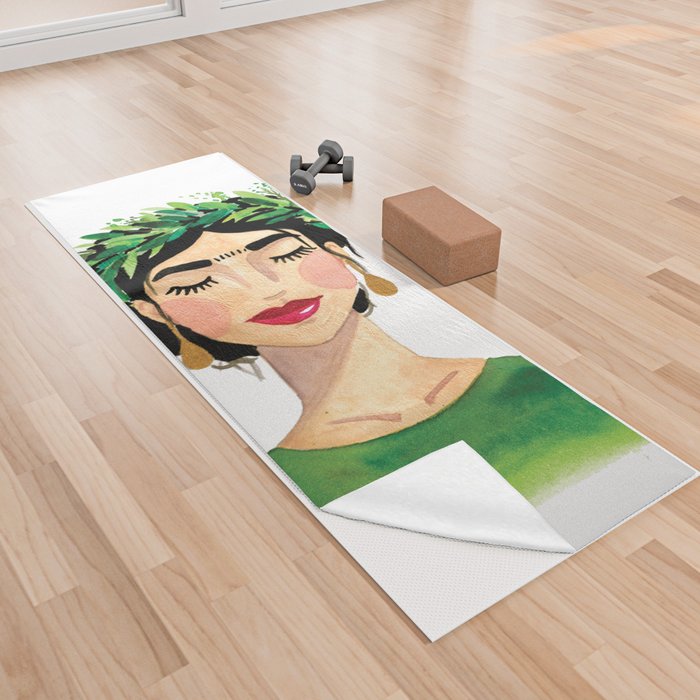 Floral Frida - Green Yoga Towel