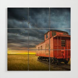 Railroad Train Red Caboose on Prince Edward Island Wood Wall Art