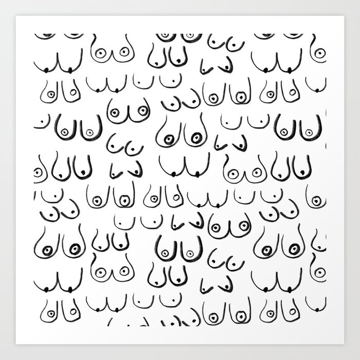 Boobs Pattern - black and white line drawing, life drawing