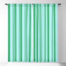 [ Thumbnail: Sea Green and Turquoise Colored Lined/Striped Pattern Blackout Curtain ]