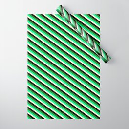[ Thumbnail: Green, Light Yellow, Black, and Forest Green Colored Lines Pattern Wrapping Paper ]