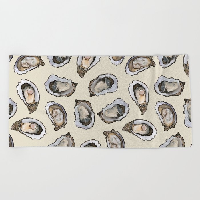 Oysters by the Dozen in Cream Beach Towel