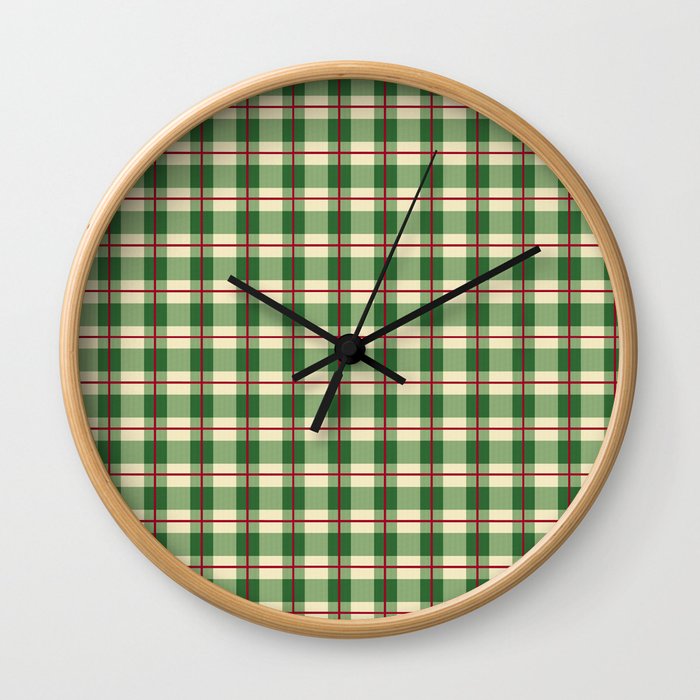 Plaid Pattern in Green and Beige Wall Clock