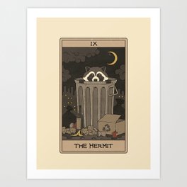 The Hermit - Raccoons Tarot Art Print