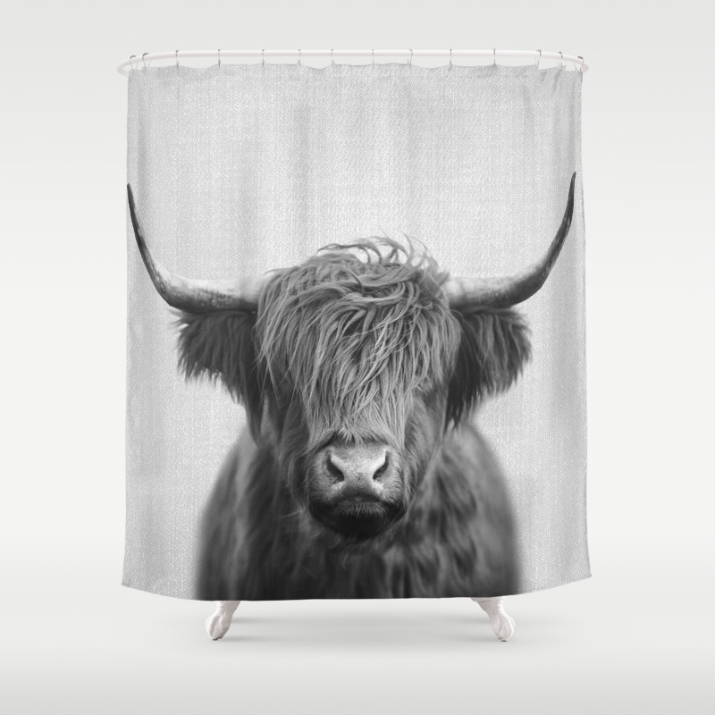 Highland Cow Black White Shower, Bull Shower Curtain
