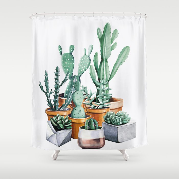 Potted Cacti Shower Curtain By Naturemagick Society6 Potted Cacti Shower Curtain