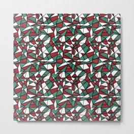 geometric pattern in stained glass style in green, red and white colors Metal Print