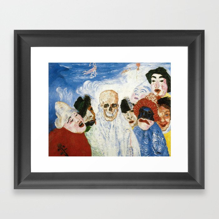 Death and the masks outcast grotesque art portrait painting by James Ensor Framed Art Print