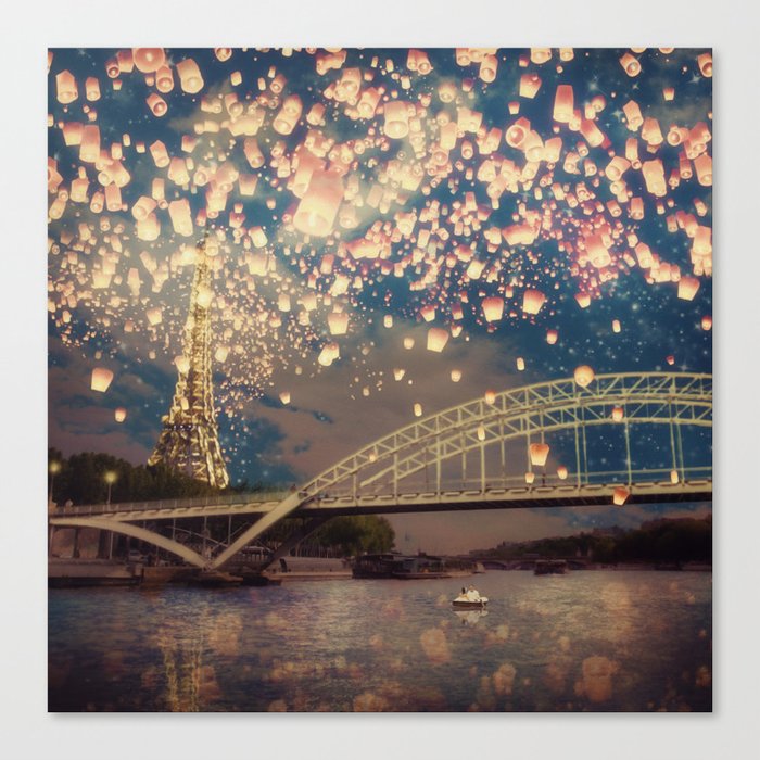 Love Wish Lanterns over Paris Canvas Print