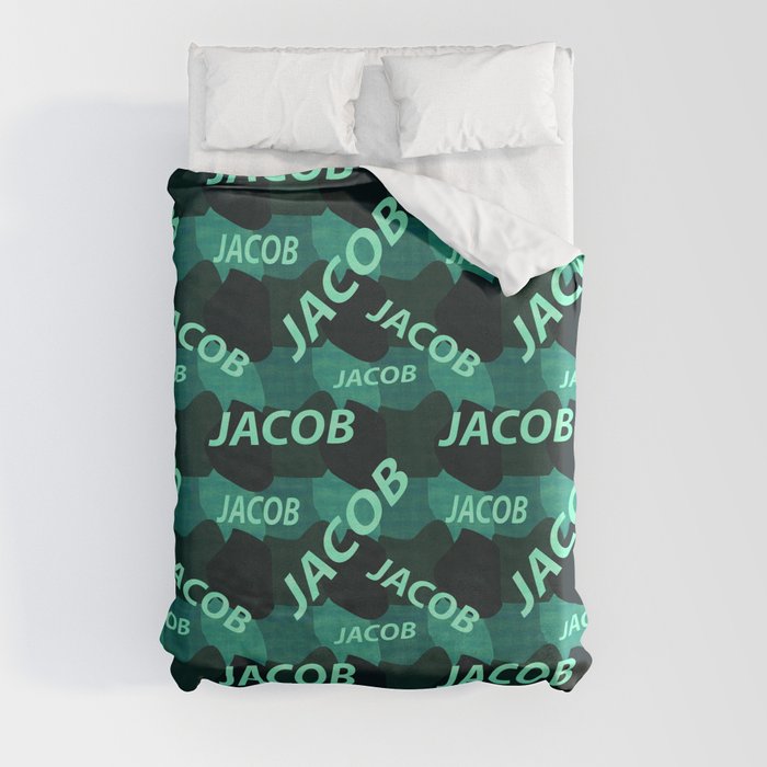  pattern with the name Jacob in blue colors and watercolor texture Duvet Cover