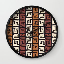 African Kuba Cloth Wall Clock | Cream, White, Graphicdesign, Cloth, Terracotta, Cuba, Africa, Pattern, Mud, Black 