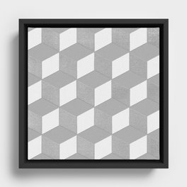 Cube wall - grey with white Framed Canvas