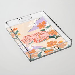 Pink Tiger in Wild Garden  Acrylic Tray