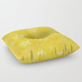 retro flower 70s mustard yellow pattern handdrawn by surfy birdy Floor Pillow