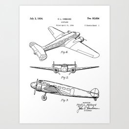 Lockheed Airplane Patent - Electra Aeroplane Art - Black And White Art Print