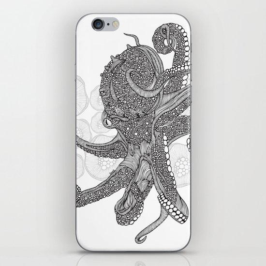 Octopus Bloom black and white iPhone & iPod Skin