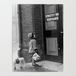 'Strictly No Elephants' vintage humorous child verses the world black and white photograph / black and white photography Poster