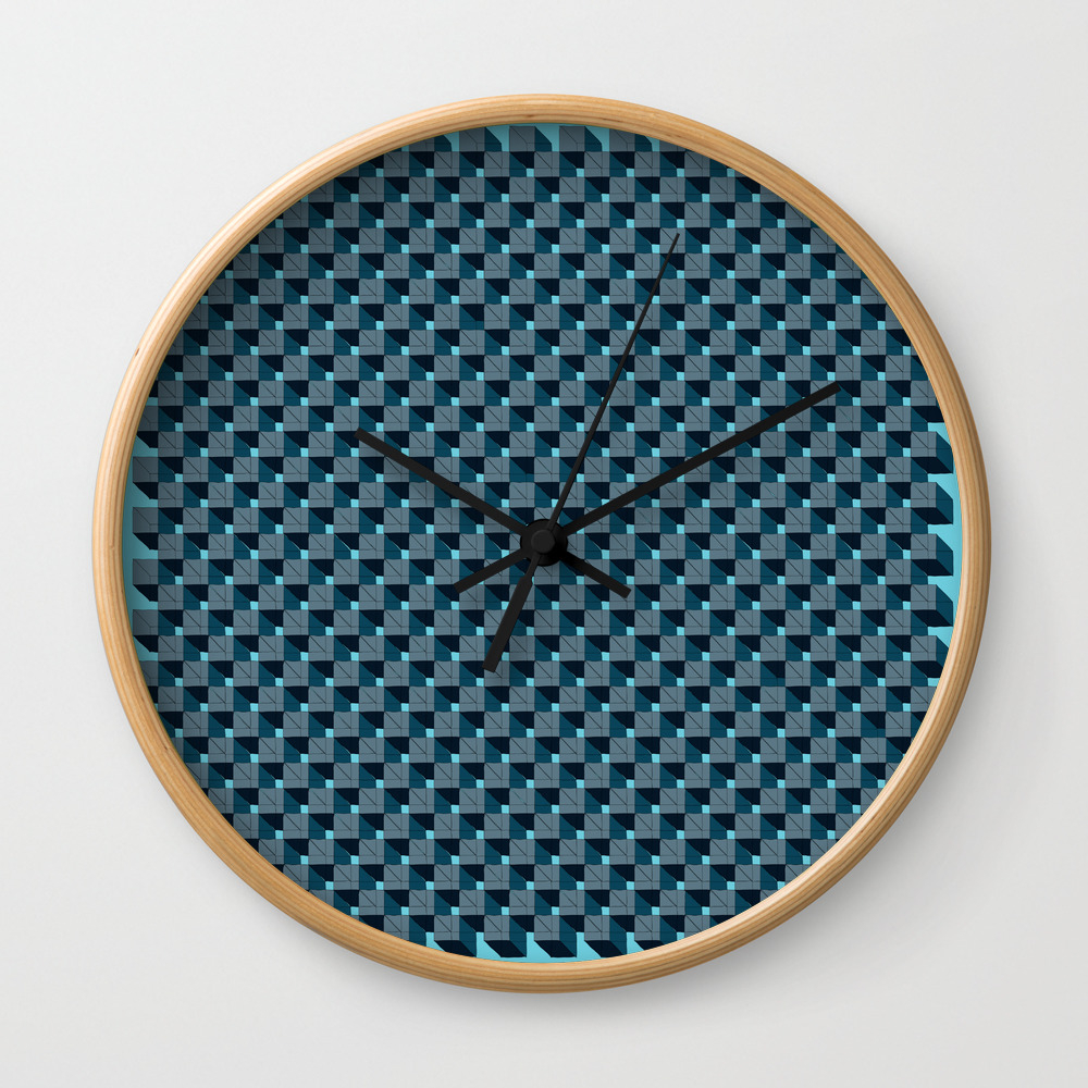 3d Cube Drawing Pattern Blue Green Wall Clock By Marcel2020