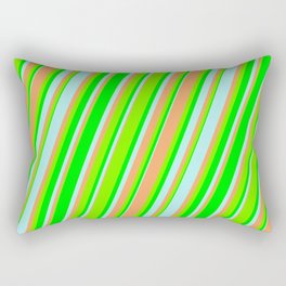 [ Thumbnail: Turquoise, Brown, Green, and Lime Colored Lines Pattern Rectangular Pillow ]