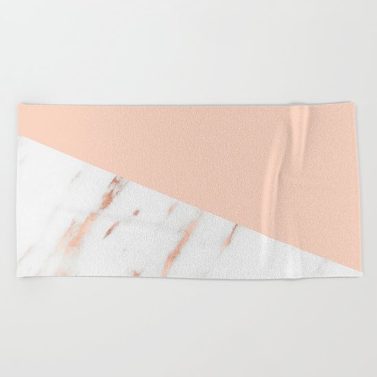 Pink Quartz and White Marble Rose Gold Beach Towel