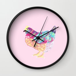 Pretty Colorful Chicken Pink, Teal, Yellow, Teal // Vibrant Chicken Wall Clock