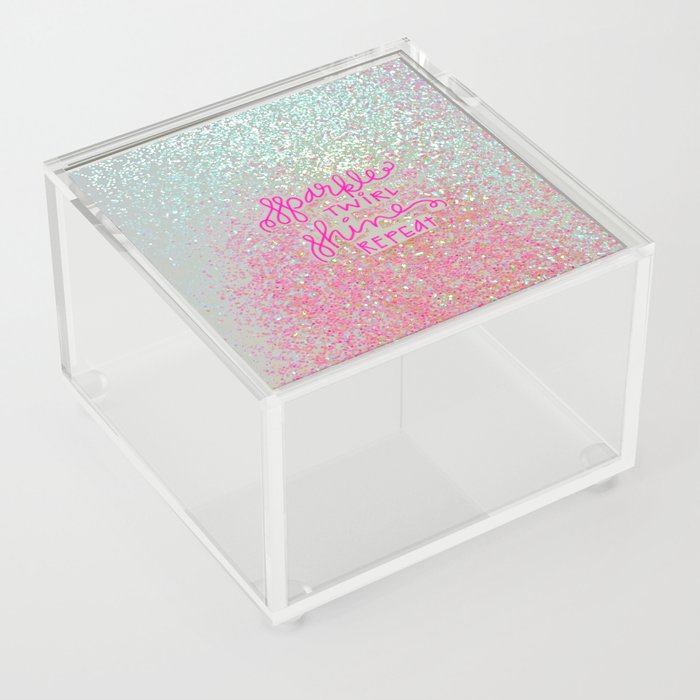 Sparkle Twirl Shine Repeat - White / Pink Sparkle Acrylic Box
