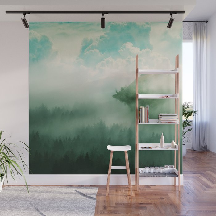 Mystical Forests Forest tapestry atmospheric tapestry foggy forest relaxing forest green Wall Mural