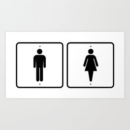 Man Woman Sign Art Print | Black and White, Female, Male, Ladies, Toilet, Sign, Illustration, Drawing, Abstract, Girl 