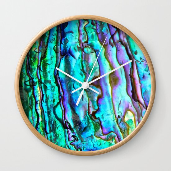 Glowing Aqua Abalone Shell Mother of Pearl Wall Clock