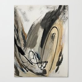 Drift [5]: a neutral abstract mixed media piece in black, white, gray, brown Canvas Print