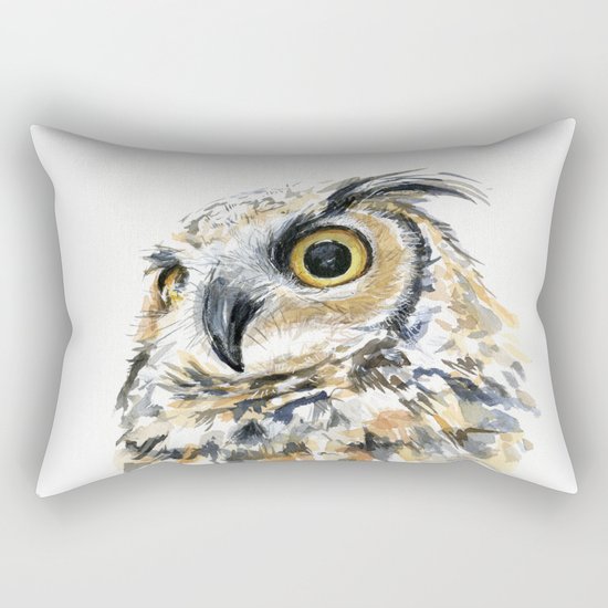 Owl Great Horned Bird of Prey Owls Animals Bird Wildlife Rectangular Pillow