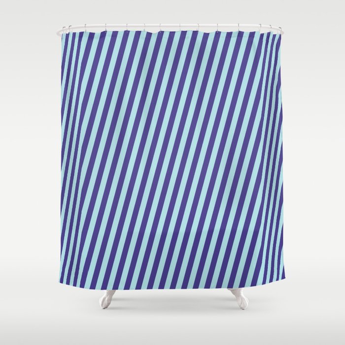 Dark Slate Blue & Powder Blue Colored Lines Pattern Shower Curtain