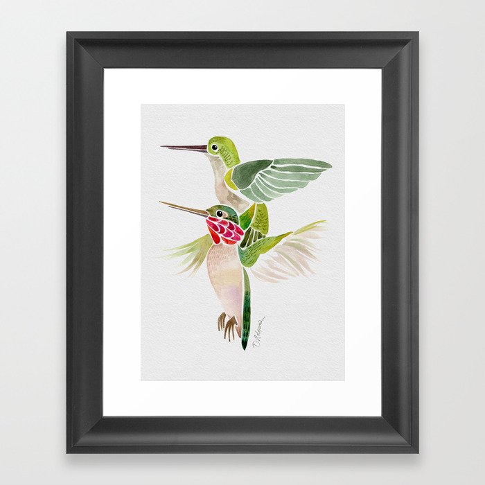 Hummigbird Pair - Watercolor Hummingbirds Bird Print Framed Art Print