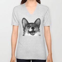 Corgi V Neck T Shirt | Watercolor, Corgi, Oil, Black And White, Pop Art, Black, Pembroke, Happy, Dog, Cute 