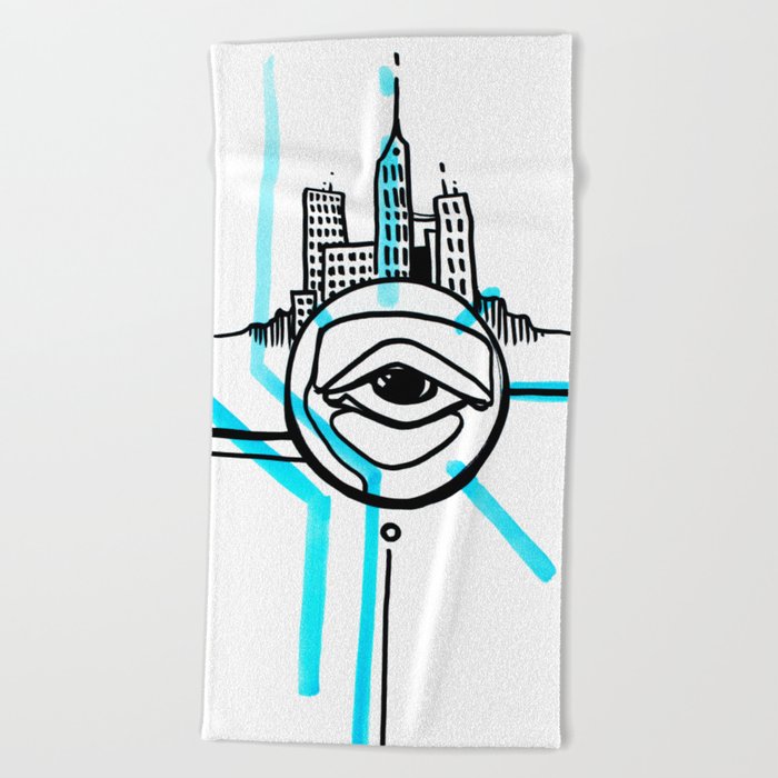 City Eye Abstract Line Art In Blue Beach Towel By Elarkin Society6