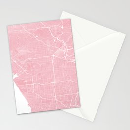 Los Angeles, CA, City Map - Pink Stationery Card