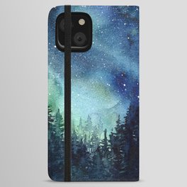 Galaxy Watercolor Aurora Borealis Painting iPhone Wallet Case