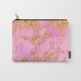 Pink (Faux) Marble Art With Glam Gold-Colored Streaks Carry-All Pouch