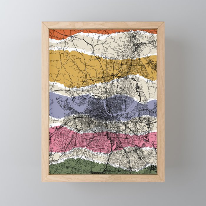 USA, Nashville - Colorful City Map Framed Mini Art Print