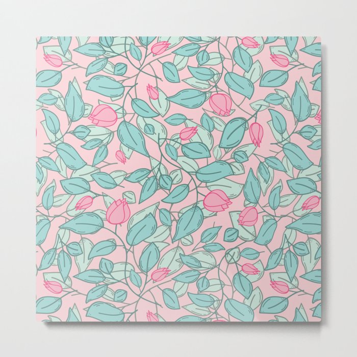 Bright floral pattern in pink and green ice cream colors Metal Print
