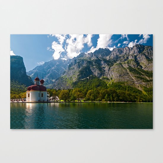 Outdoors, Church, Alps Mountains, Koenigssee Lake on #Society6 Canvas Print