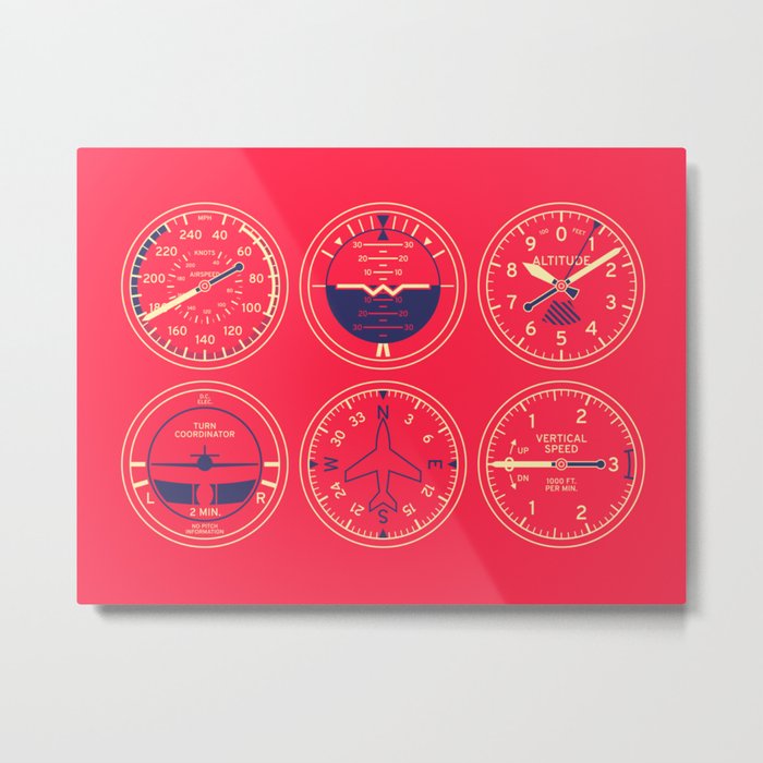 Aircraft Flight Instruments - 6 Pack Red Metal Print
