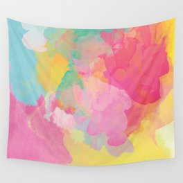 Gradient Watercolor yellow pink green Wall Tapestry