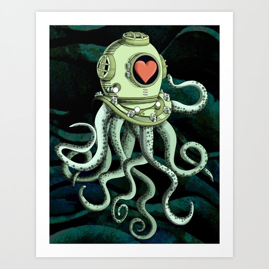 octopus diver in love Art Print